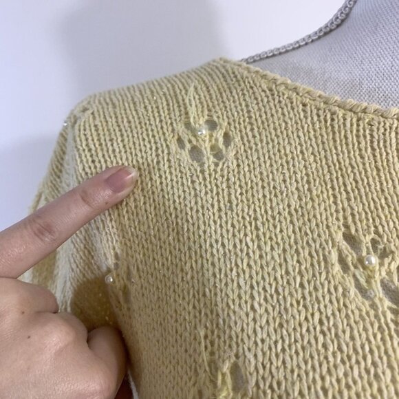 Special Events Vintage Light Yellow Sweater Silk Angora Wool Size 18W Beaded Top - Picture 6 of 9